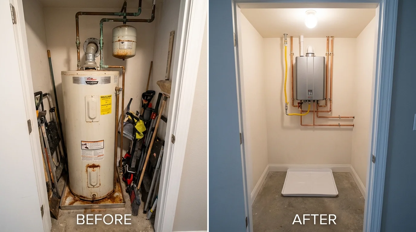 Tank water heater versus wall-mounted tankless unit comparison for Katy, TX homeowners