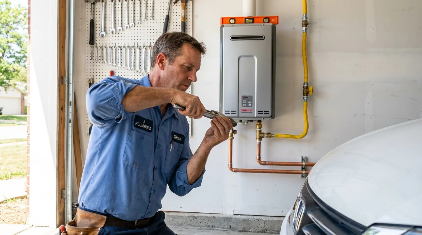 Tankless water heater installation by a Johns Plumbing LLC plumber in Katy
