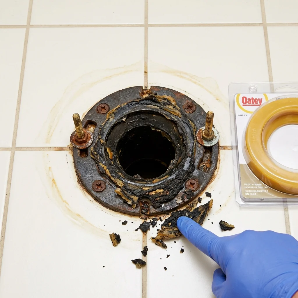 Failed wax ring showing water seepage at the base of a toilet in a Katy, TX home